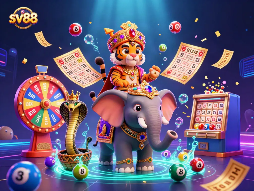 Engage with sv88 in a vibrant lottery-themed scene filled with color and excitement.