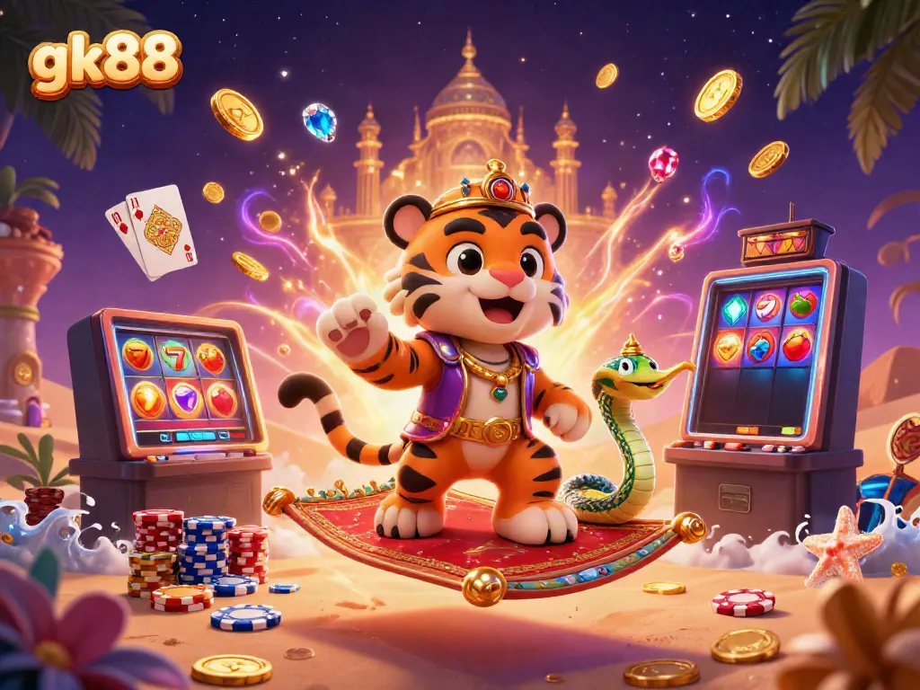 Engage with thrilling gk88 gameplay featuring a vibrant casino scene with iconic slot elements.