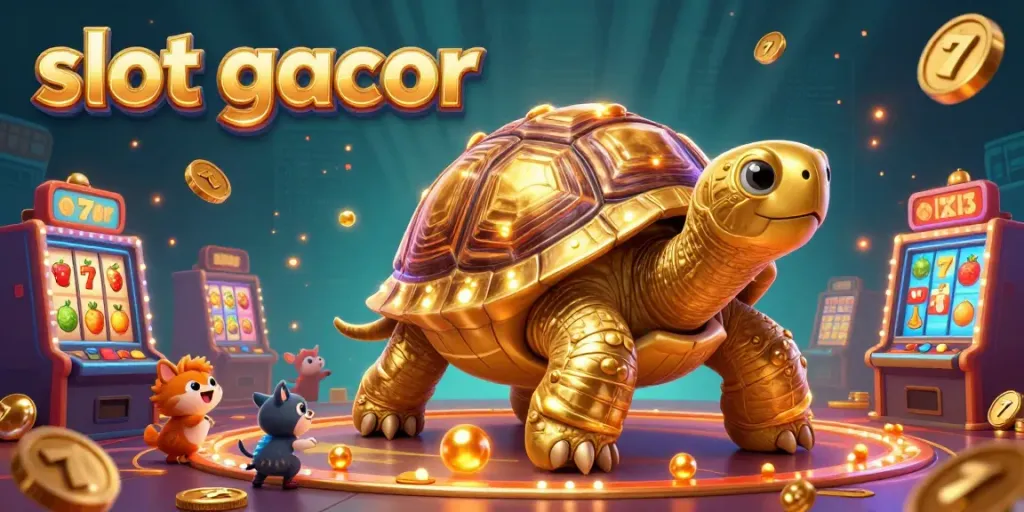 Pengalaman bermain slot gacor dengan kura-kura emas raksasa dan mesin slot yang dinamis.