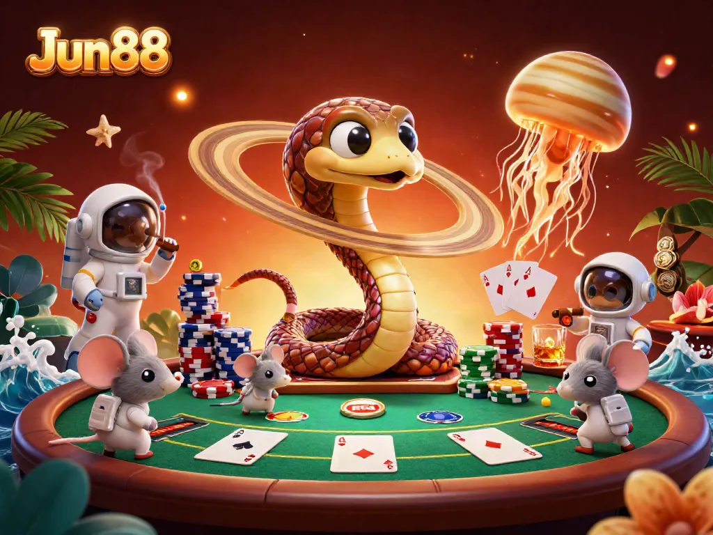 Experience engaging casino gameplay with Jun88 in this vibrant 3D casino illustration.