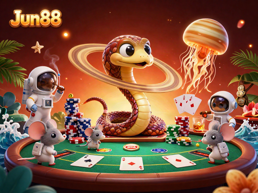 Experience engaging casino gameplay with Jun88 in this vibrant 3D casino illustration.