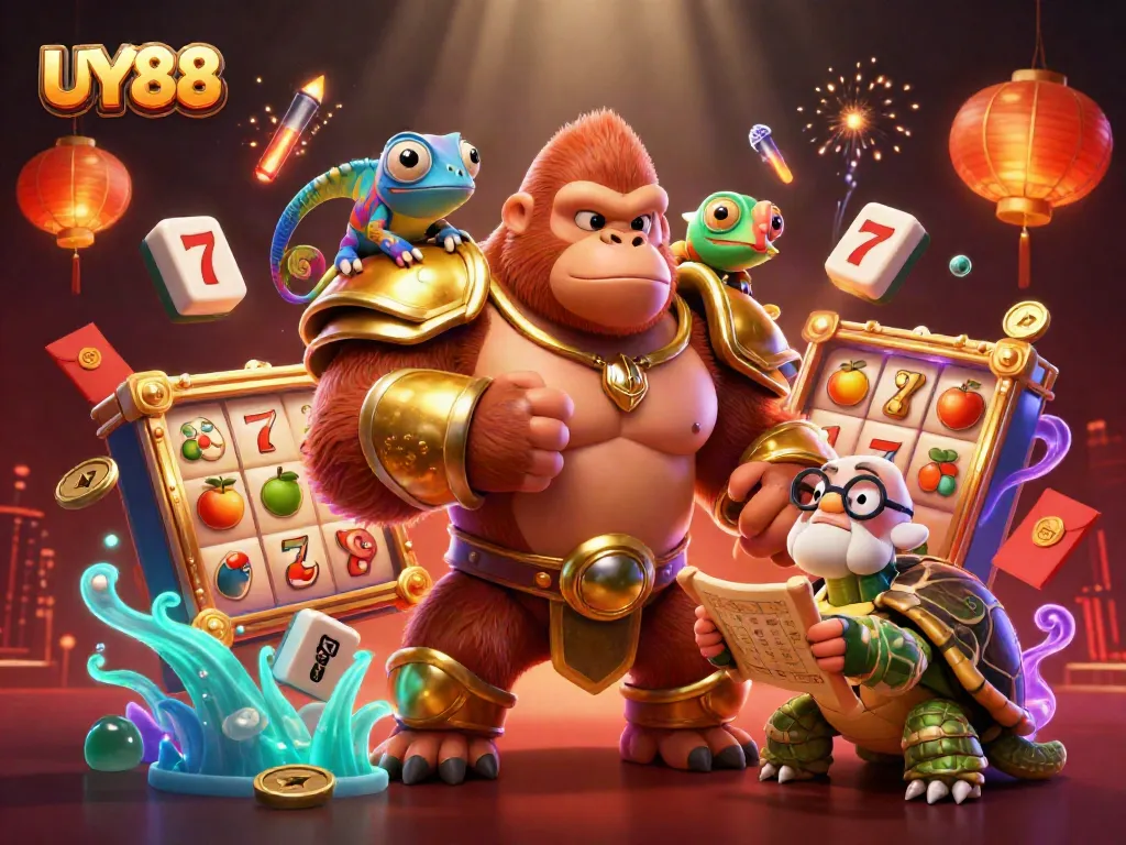 Spin the reels at UY88 casino with an energetic blend of characters and lively gambling elements.