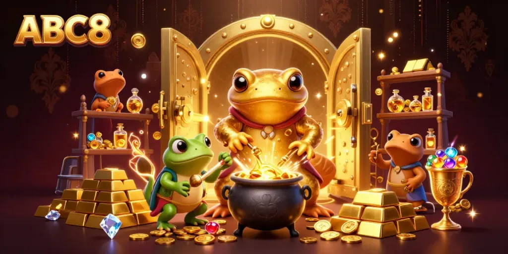 Experience ABC8's magical transformation with golden elixirs and treasures in this vibrant casino scene.
