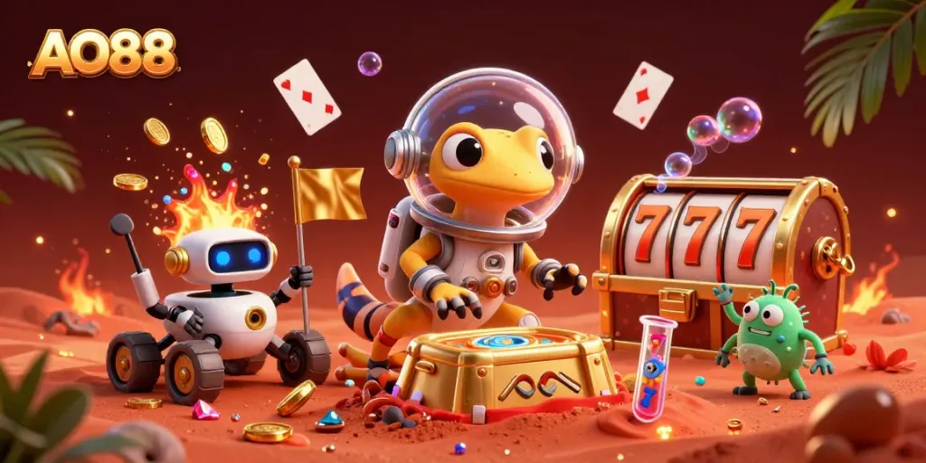 Experience the excitement with AO88 as the Martian gecko discovers a hidden golden casino in stunning detail.