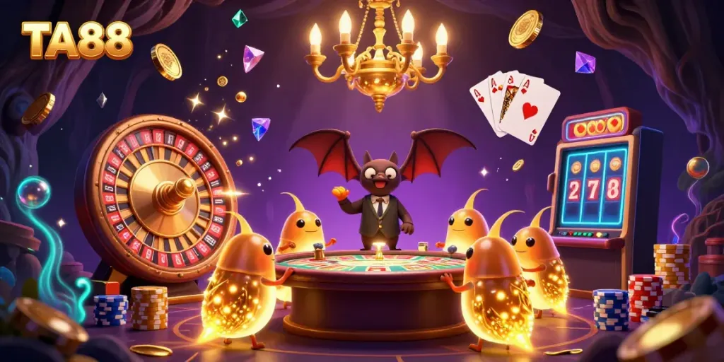 Engage with TA88 as glowworms illuminate a cave casino, filled with rich gaming elements and lively action.