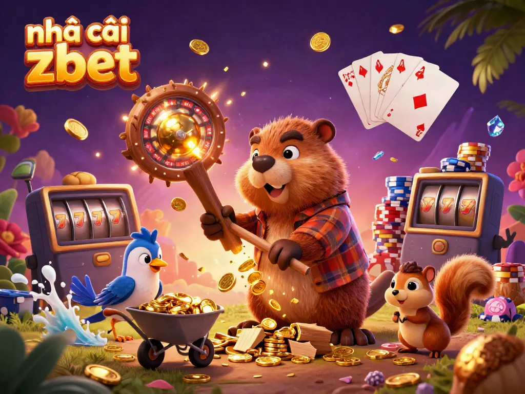 Experience thrilling gameplay with nhà cái zbet, featuring a lumberjack beaver collecting golden coins and game elements.