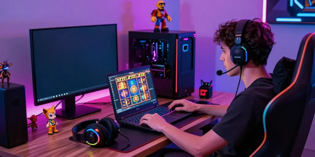 Player enjoying an exciting session of slot777 in a vibrant gaming environment with neon lights.