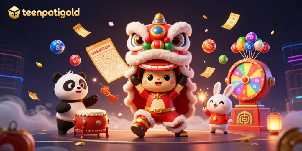 Engage with teenpatiigold through dynamic 3D casino illustration featuring vibrant lottery elements.