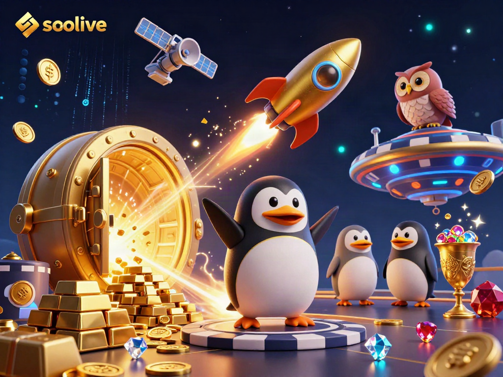 Socolive showcases the thrilling essence of online gambling with a golden penguin and engaging elements.