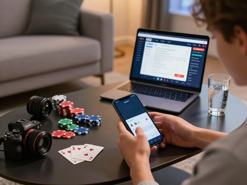 Engaging scene of a young adult exploring da88 mobile gaming app in a stylish living room.