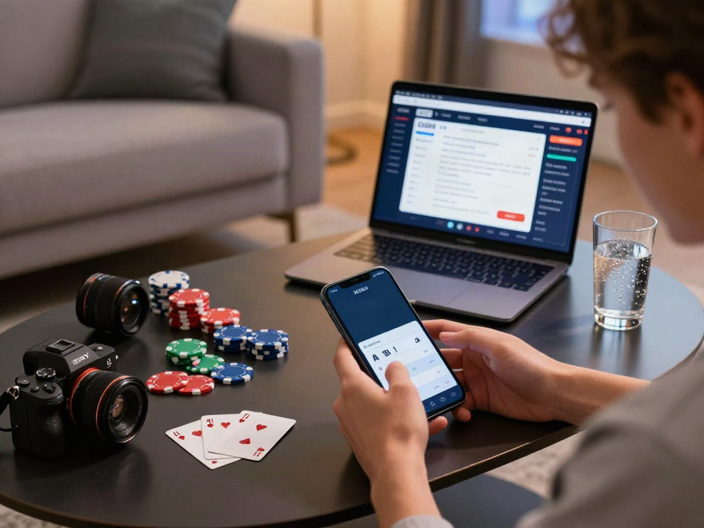 Engaging scene of a young adult exploring da88 mobile gaming app in a stylish living room.