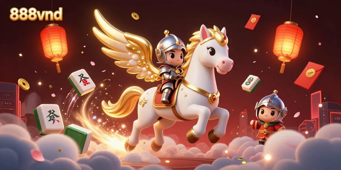 Experience the excitement of betting with 888vnd, featuring a celestial horse and gaming elements.
