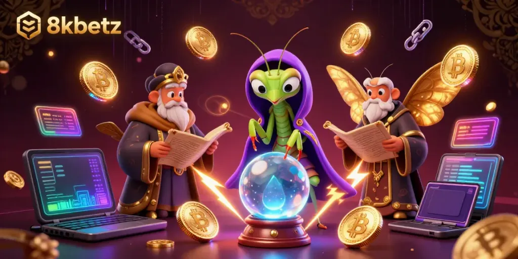 Engage in thrilling gaming with 8xbetz, featuring vibrant 3D characters and crypto elements in a lively casino scene.