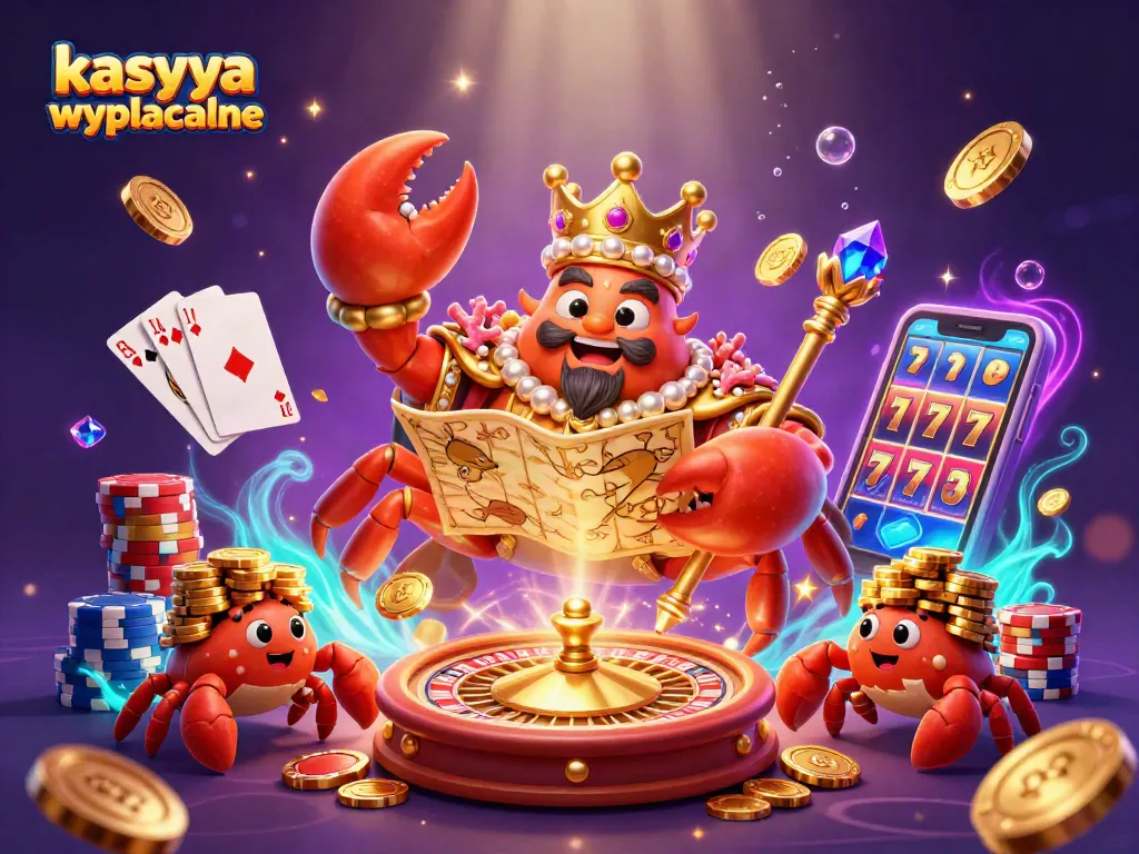 Engage in thrilling gameplay at kasyna wyplacalne featuring a golden crab emperor and poker chips.