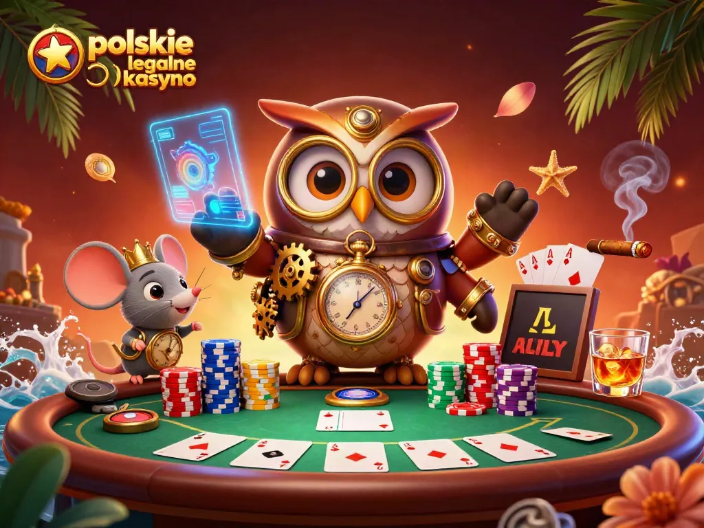 Experience the excitement of polskie legalne kasyno with this captivating 3D rendering of a whimsical scene featuring cartoon characters and poker elements.