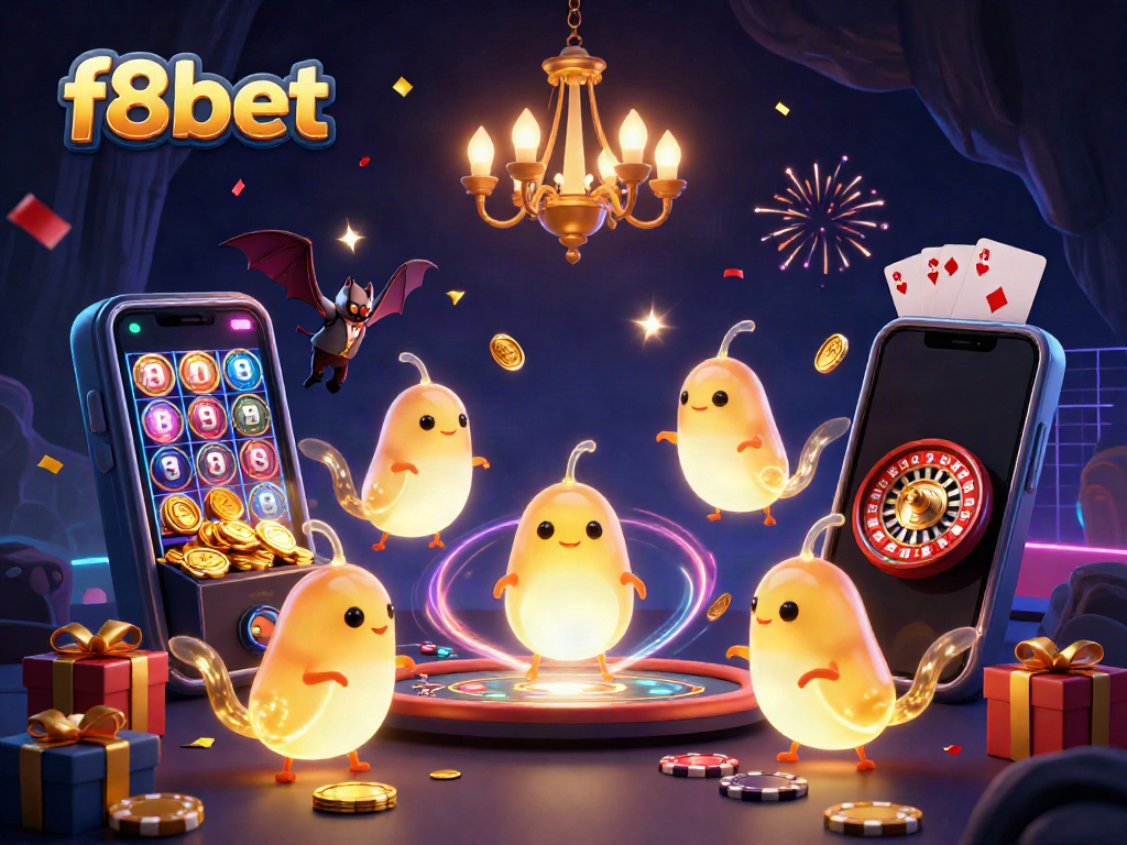 Light up your gaming experience with f8bet's vibrant casino scene featuring animated glowworms and exciting game elements.