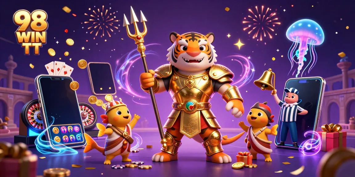 Engage in vibrant 98 WIN TT action with the golden gladiator shark and underwater festivities.